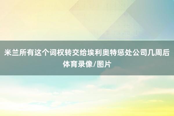 米兰所有这个词权转交给埃利奥特惩处公司几周后体育录像/图片