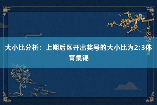 大小比分析：上期后区开出奖号的大小比为2:3体育集锦